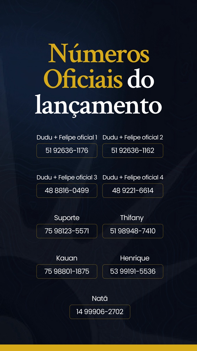 Números oficiais do lançamento